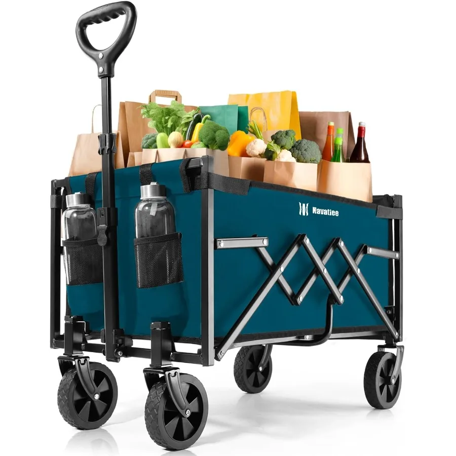 

Portable Foldable Collapsible Wagon with Wheels 220lbs Weight Capacity Utility Grocery Shopping Cart Lightweight Mini Folding W