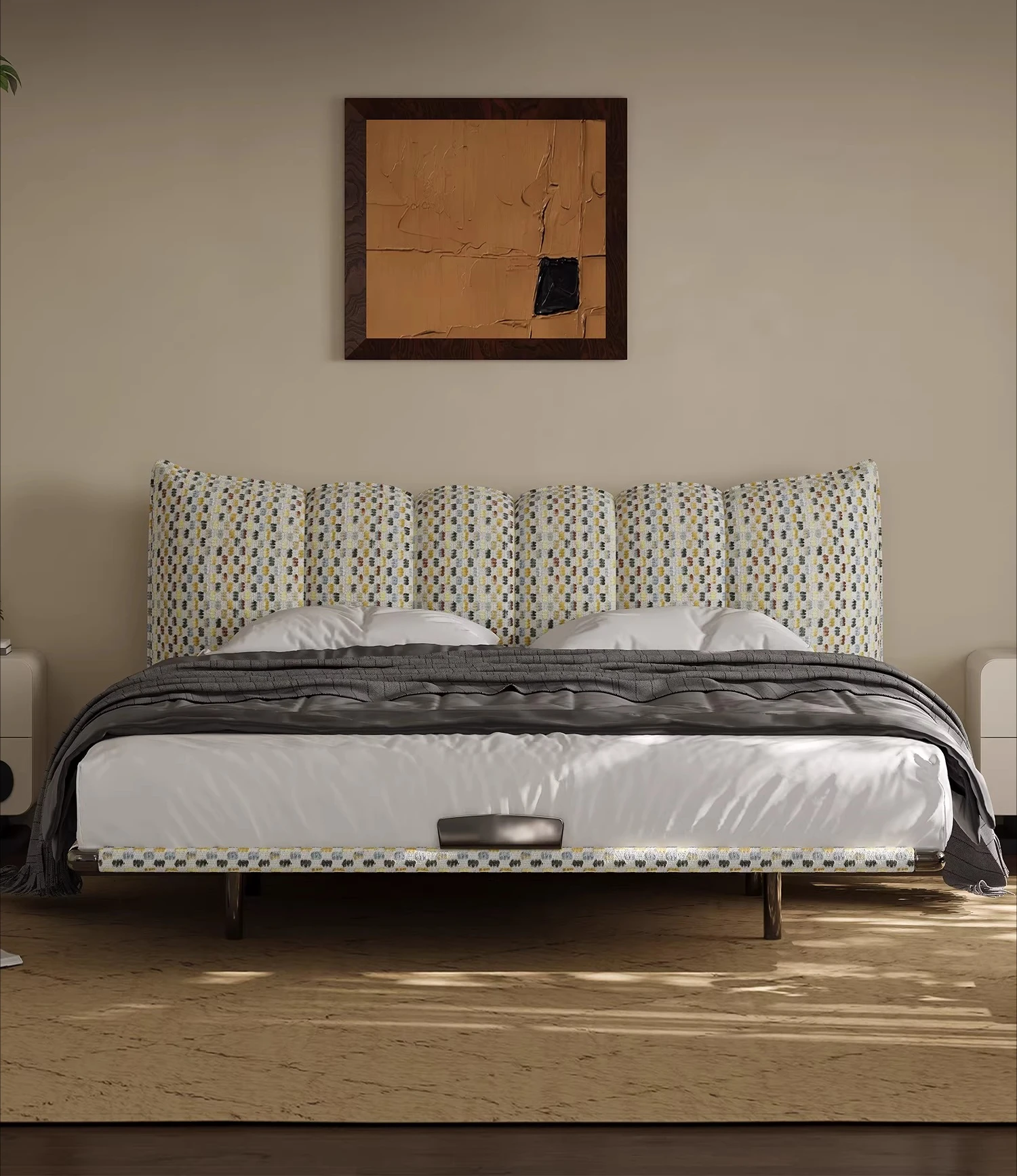 

Minimalist tulip bed original design household bedroom double bed simple wind high-end fabric bed patent