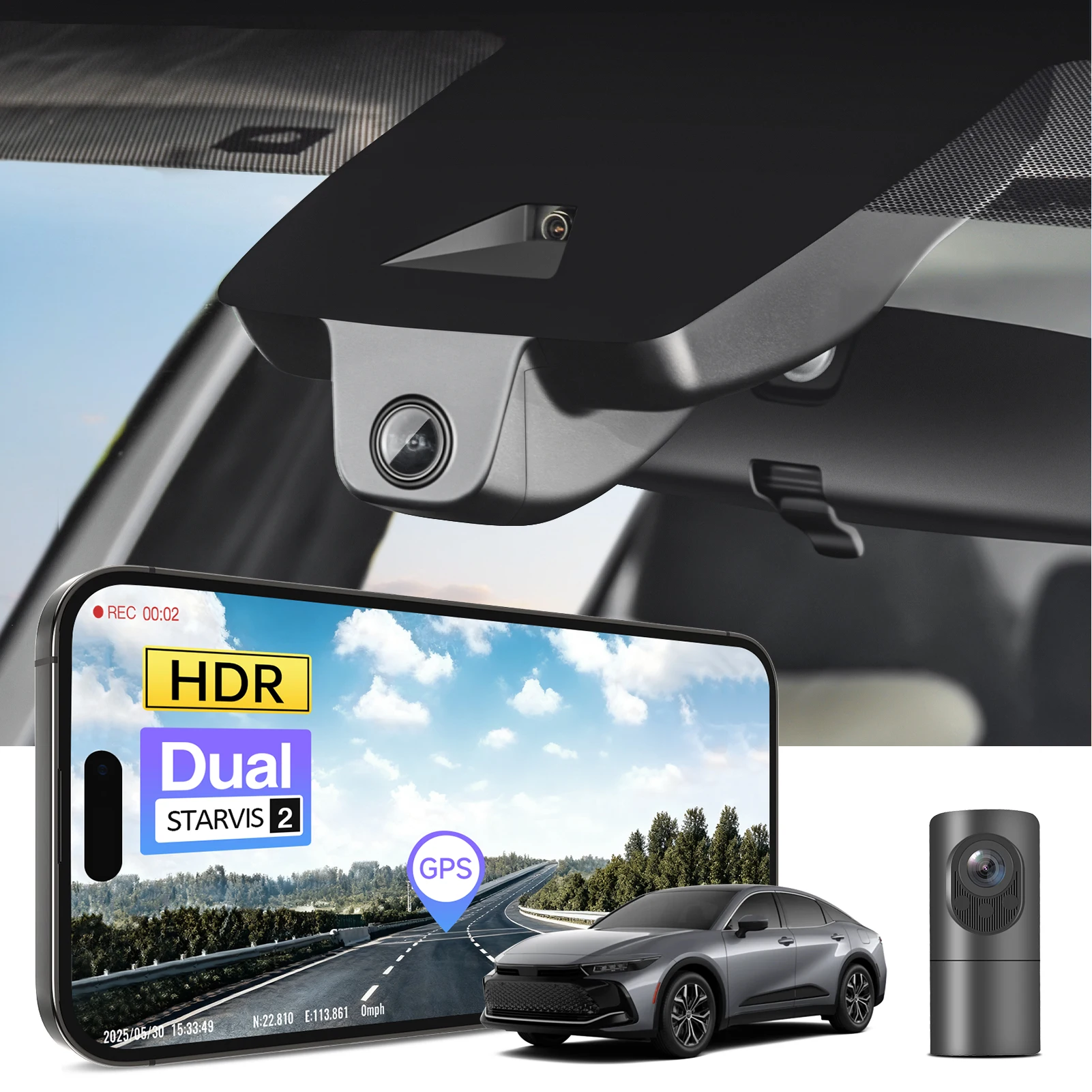 Câmera Veicular 4K STARVIS 2 IMX678 para Toyota Crown e Crown Signia, Gravador de Vídeo Automotivo 2023-2026 com WiFi e GPS via APP