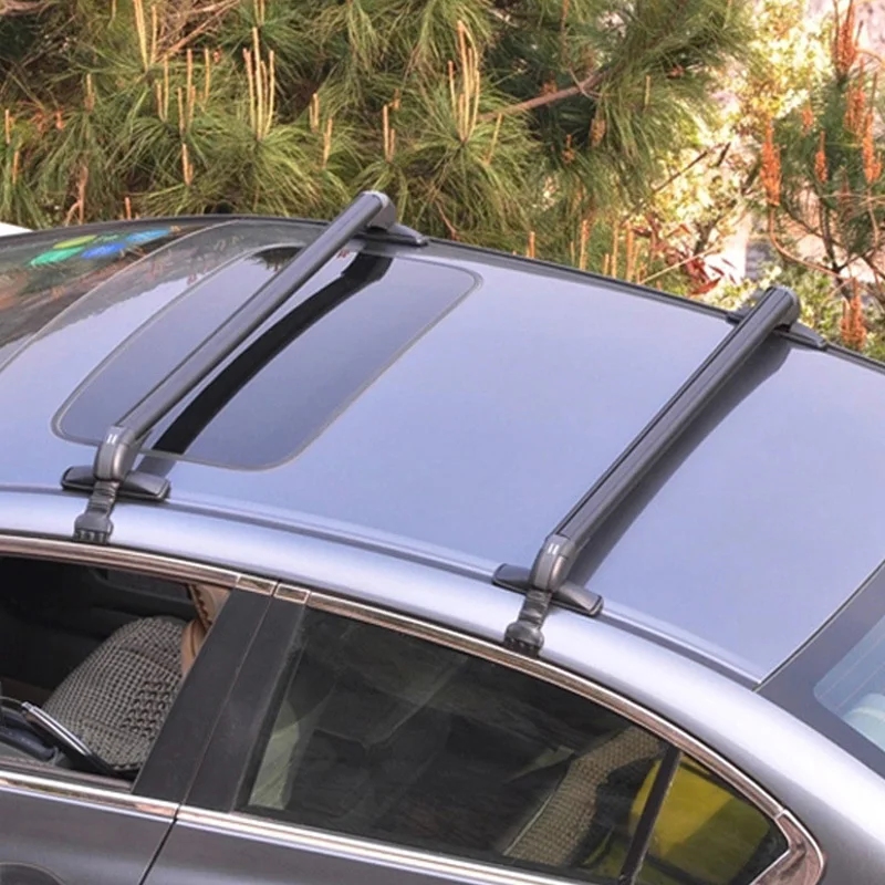 1 Pair Universal Vehicle Car Roof Mounting Rack Rail Bar Black Aluminum Luggage Carrier with Lock Top  Horizontal Bar Top Frame