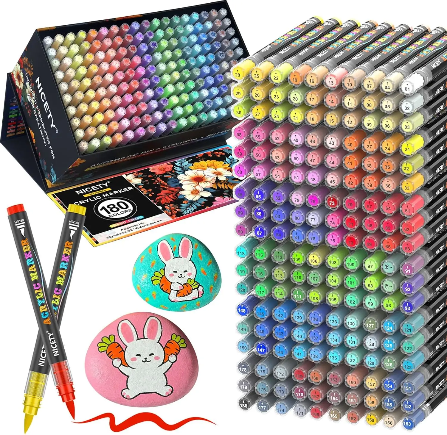 

Acrylic Paint Markers with Brush Tip for Rock, Wood, Glass, Canvas - DIY Art Supplies for Adults and Artists