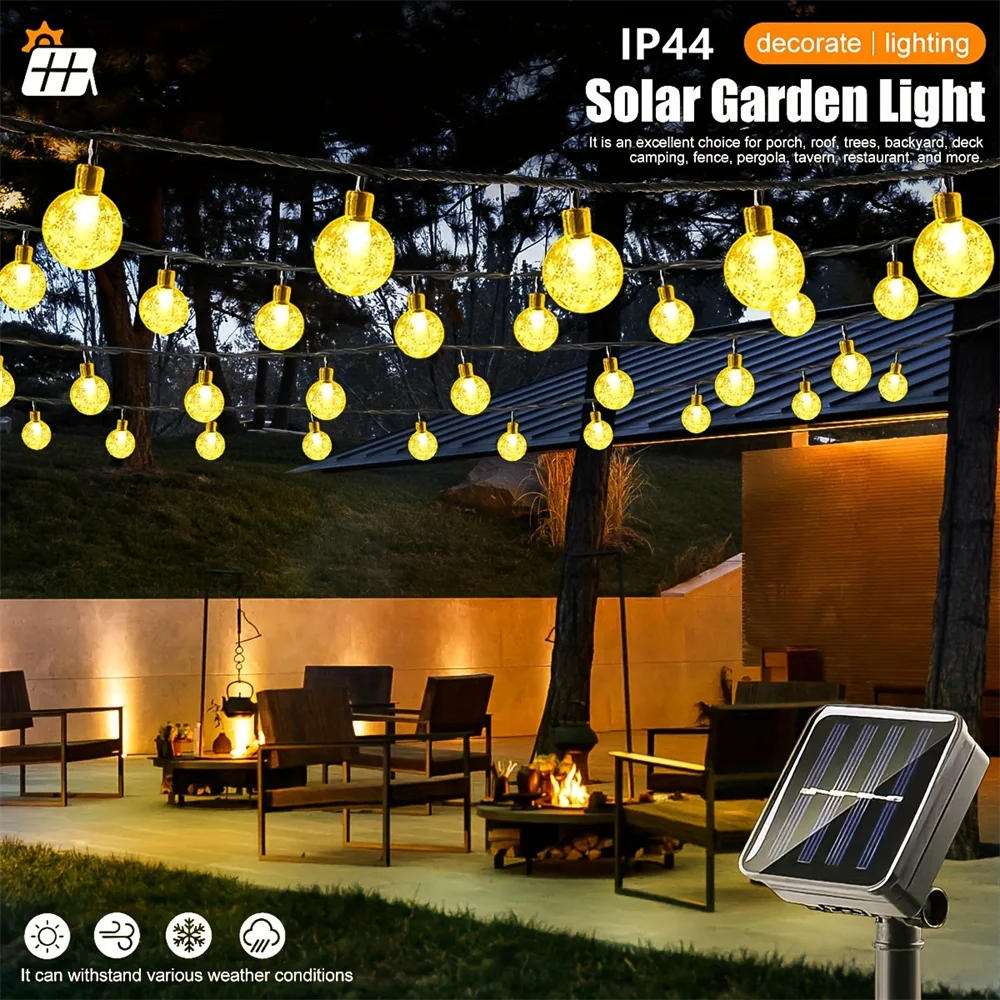 

200 LED Solar Crystal Ball String Lights Outdoor Patio Lights For Garden Party Decor Christmas Halloween Decorations Lights