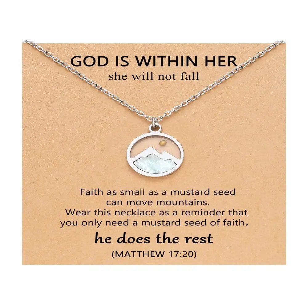 هدية مسيحية قلادة بذور الخردل فضية اللون من الفولاذ المقاوم للصدأ قلادة على شكل بذور الإيمان مستطيلة الشكل #1