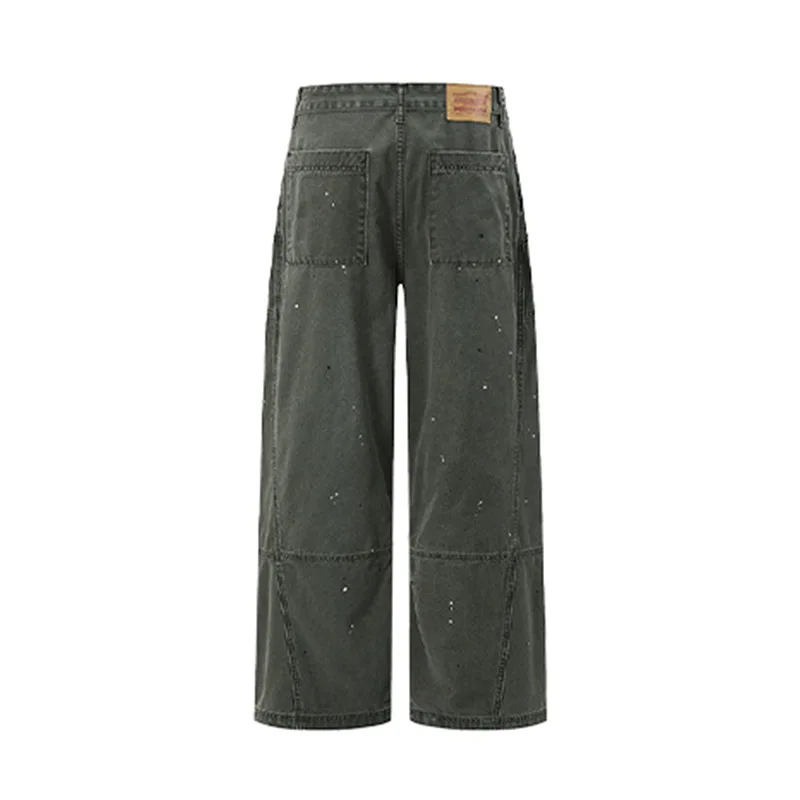 MWJLPWQ Punk-Style Distressed Workwear Straight-Leg Pants For Men Deconstructed Design Trendy Loose-Fit Casual Trousers 17562