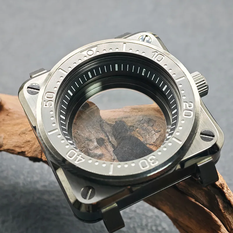 NH35 Watch Case 44MM Gun Color Stainless Steel Sapphire Glass Waterproof Square Case Fits NH35 NH36 7S Movement Men's Watch Case