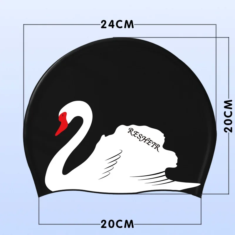 النساء السباحة قبعة طويلة الشعر الأذن حماية قبعة السباحة مقاوم للماء مطاطا سيليكون سوان طباعة حمام سباحة اكسسوارات