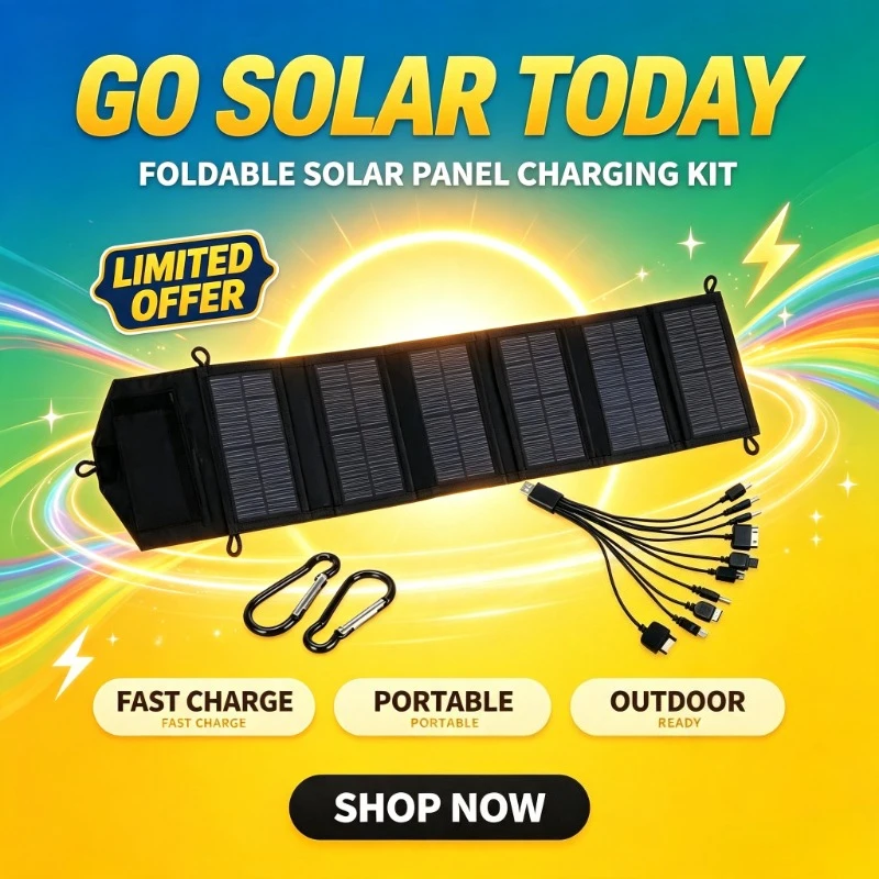 1. Panneau solaire pliable haute puissance de 15 W avec structure à six couches, double ports de sortie USB 5 V et DC, alimentation en énergie durable pour l'exploration sur le terrain, les arrêts en camping-car et les besoins en énergie pour les activités extérieures isolées.