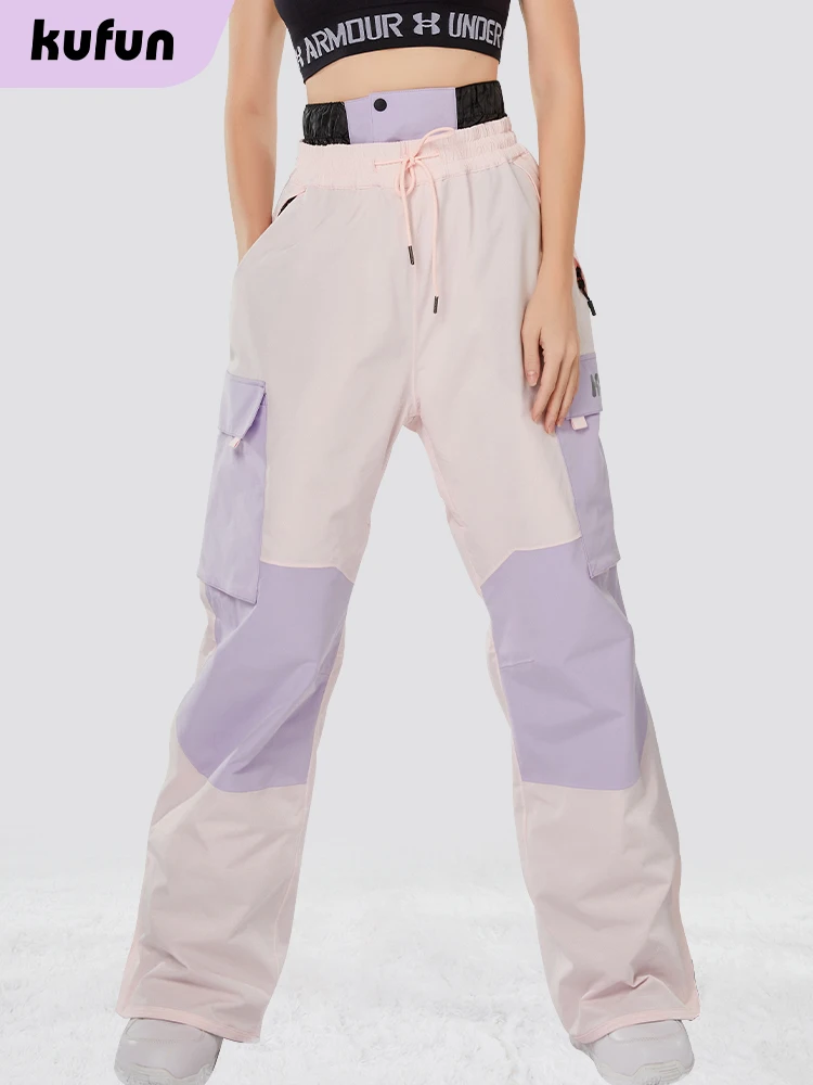 KUFUN Abbigliamento da sci Completo da snowboard ispessito impermeabile antivento Giacca sportiva da neve Pantaloni Pantaloni larghi Casual Donna adulta Adolescente