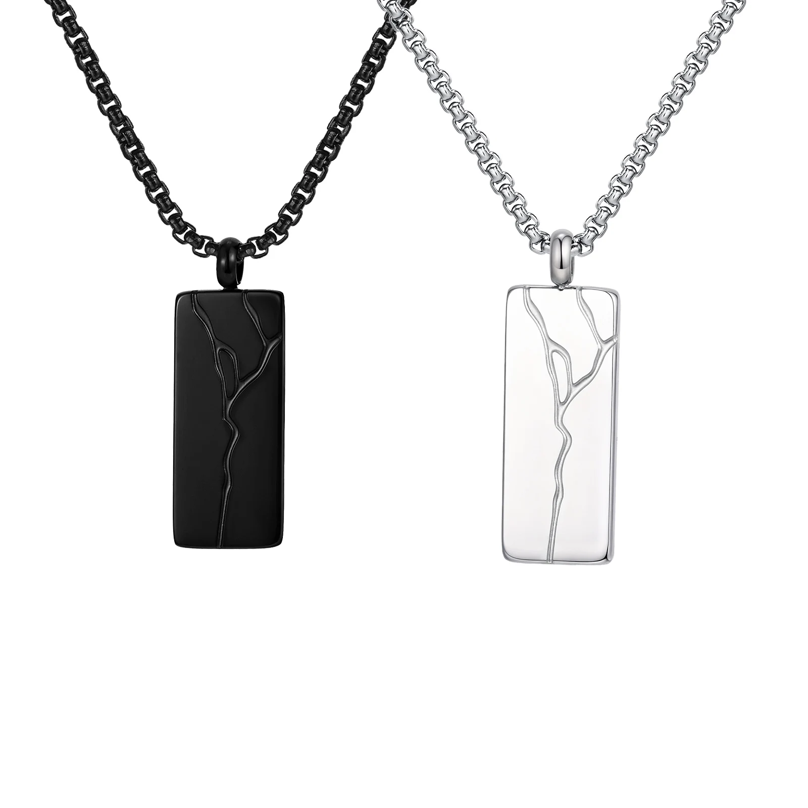 Collier pendentif carré craquelé élégant pour hommes, pendentif Vertical tendance en acier inoxydable, cadeau de bijoux pour mari papa fils