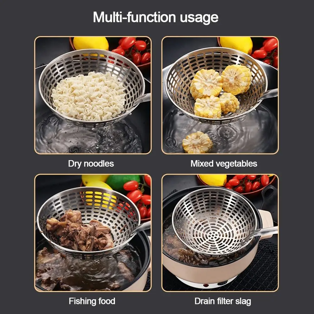 Stainless Steel Colander Long Handle Oil Frying Kitchen Fried Food Net Sieve Tool Spoon Leaky Spoon Household Cooking Tool