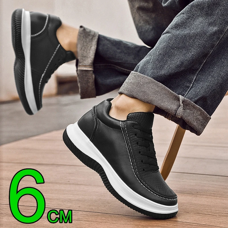 

Cow Leather Men Sneakers Elevator Shoes Comfortable Heightening Shoes for Men Insole 6cm Heels Casual Lift Height Shoes