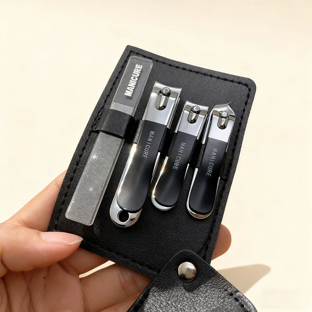 Nail Clippers Set 4 Pcs with Rotating Leather Bag Professional Trimmer Pedicure Care Tools Manicure Set Home Care Gift