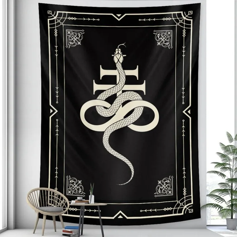 Vintage Tarot The World Card Graphic Tapestry Skull Lightning Border Frame Fabric Wall Decor Backdrop Dark Aesthetic Dorm Home