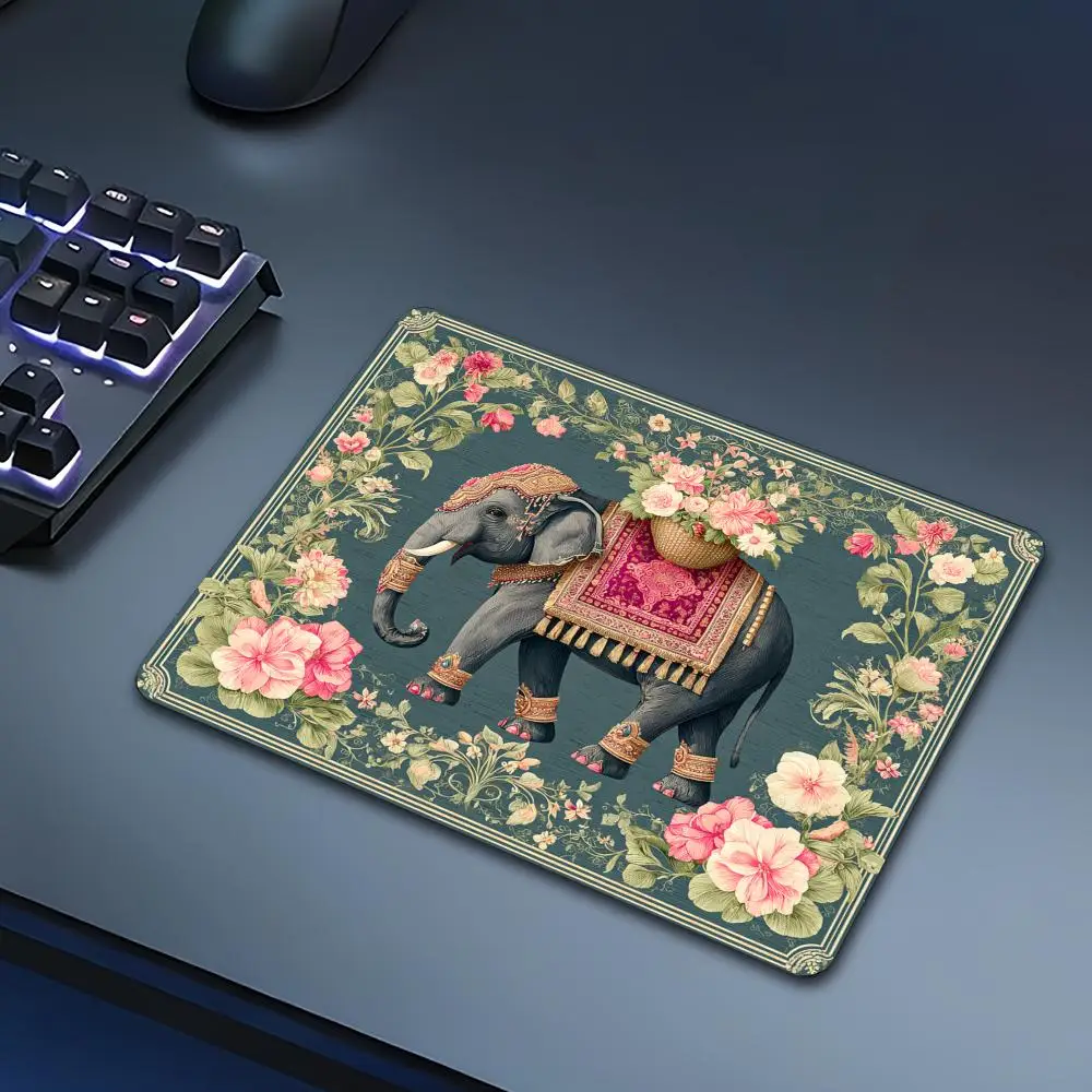 Elegant Elephant Small Mouse Pad Desk Mat Gaming mats with Stitched Edge Non-Slip Rubber Base Laptop accessories Office mat