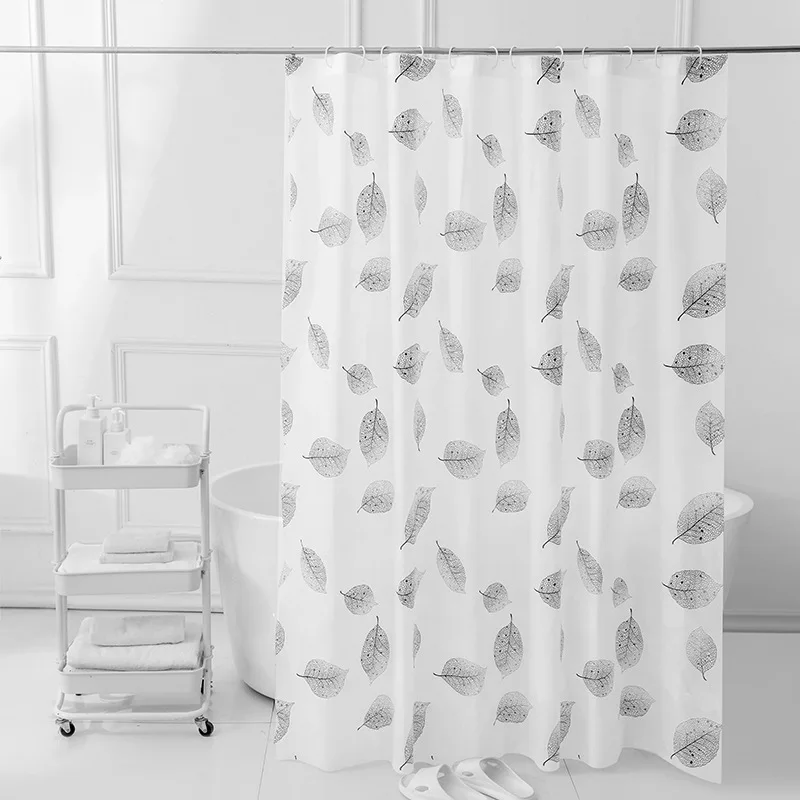 New Black and White Leaf Shower Curtain PEVA Thickened Waterproof Bathroom Partition Curtain No Punching Bathroom Shower Curtain