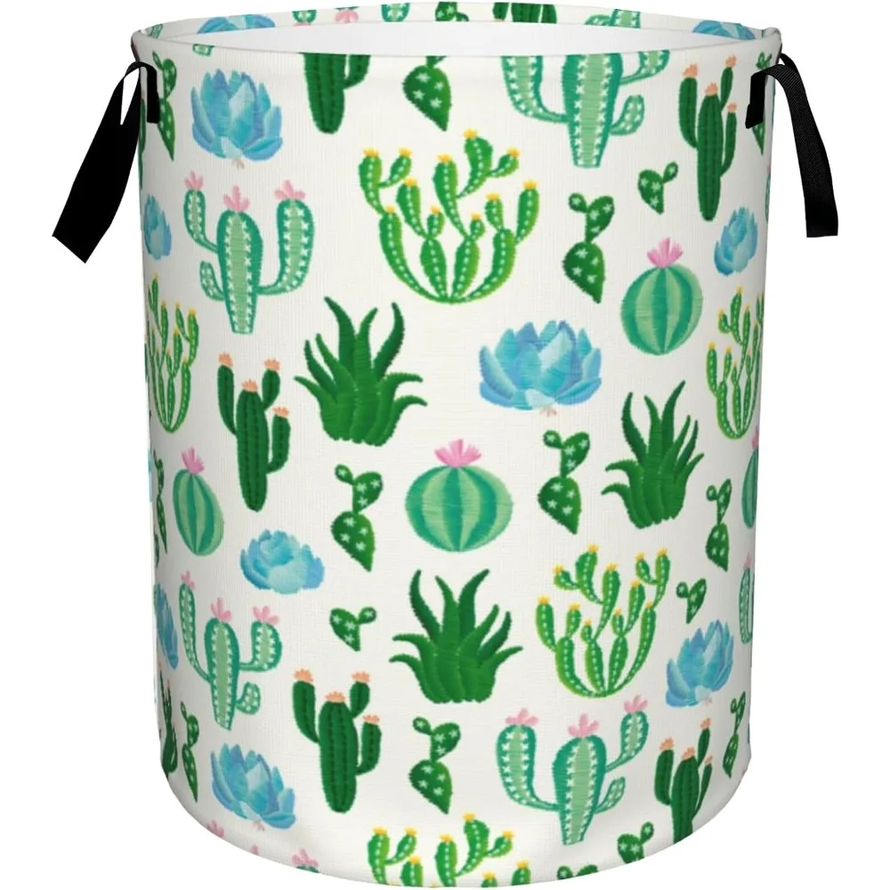 

Succulent Plants Laundry Basket Foldable Waterproof Oxford Cloth With Handles Boho Green Cactus Laundry Hamper Clothes Storage