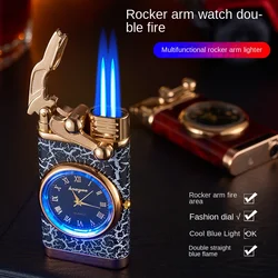 Windproof Gas Lighter Wrist Watch Cigar Lighter Outdoors Jet Double Tube Lighters Gadgets for Men Cigarette Accessories Fires