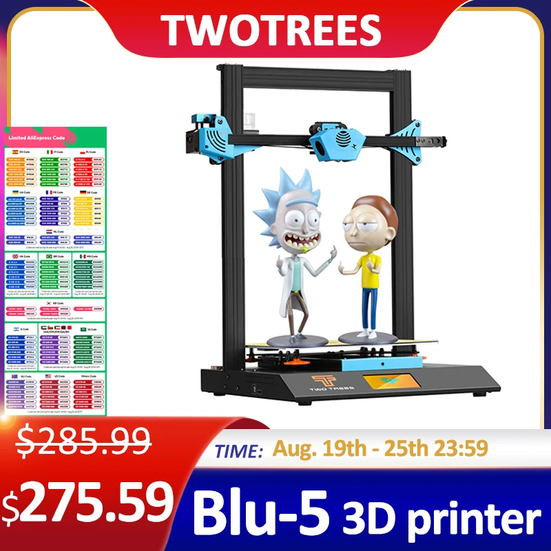 Twotrees Blu-5 Bluer Plus 3D Printer DIY PEI Magnetic TMC2209 Upgrade 3D Touch 4.3inch Screen Resume Power Failure Dual Z Axis