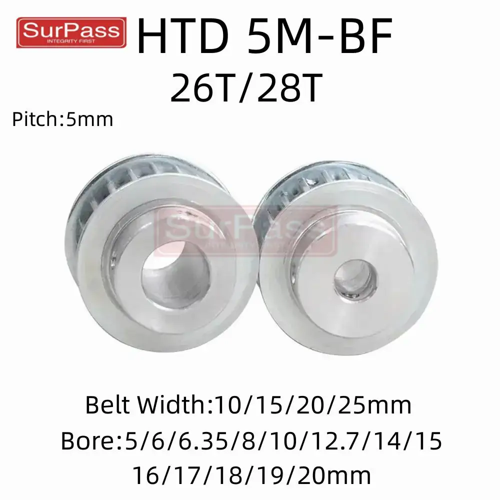 

BF Type 26T/28Teeth HTD 5M Timing Pulley Bore 5/6/8/10/12/14/15…19/20mm for 10/15/20/25mm Width Belt Used In Linear Pulley 5GT