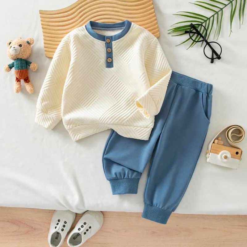 Toddler Boy Fall Outfit Set Long Sleeve Sweatshirt Pants Newborn Infant Baby Clothes 3 Colors Green Orange Blue