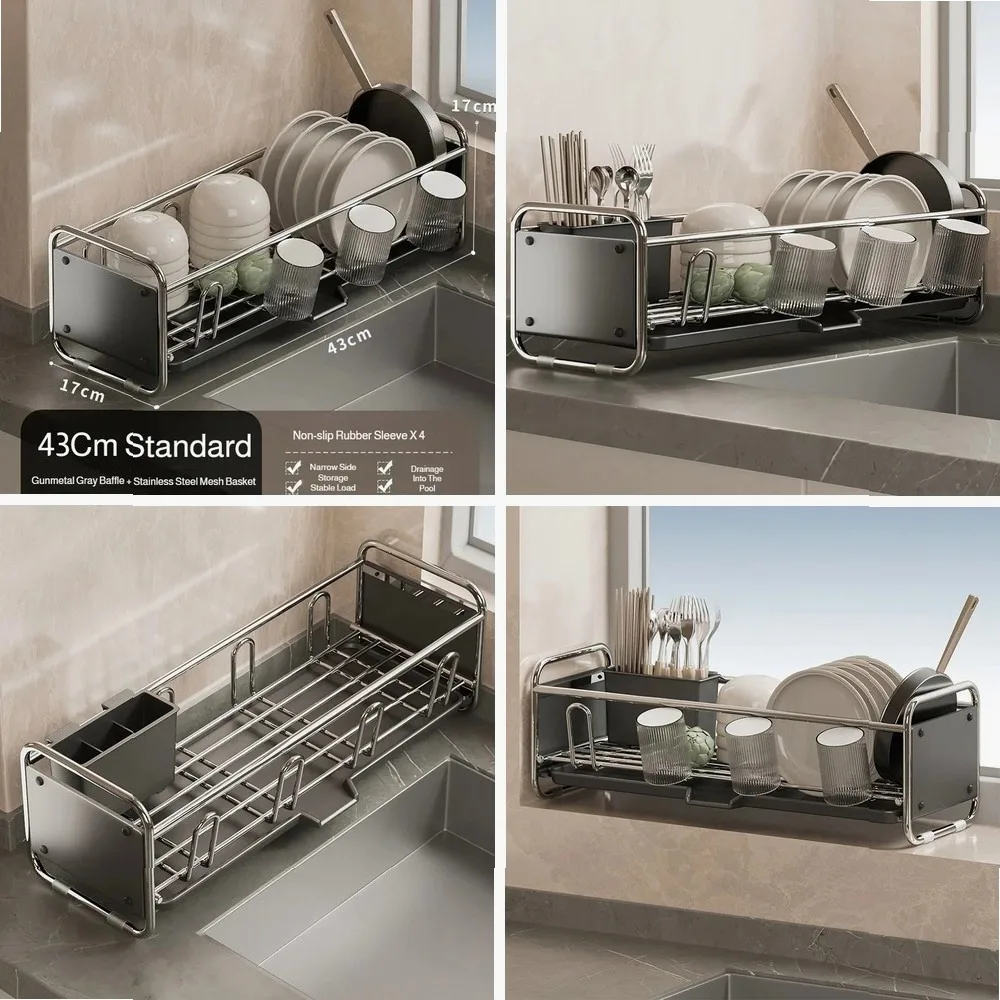 

Kitchen Sink Dish Rack, Multifunctional Drainer for Bowls Plates Cups Chopsticks, Countertop Storage Organizer