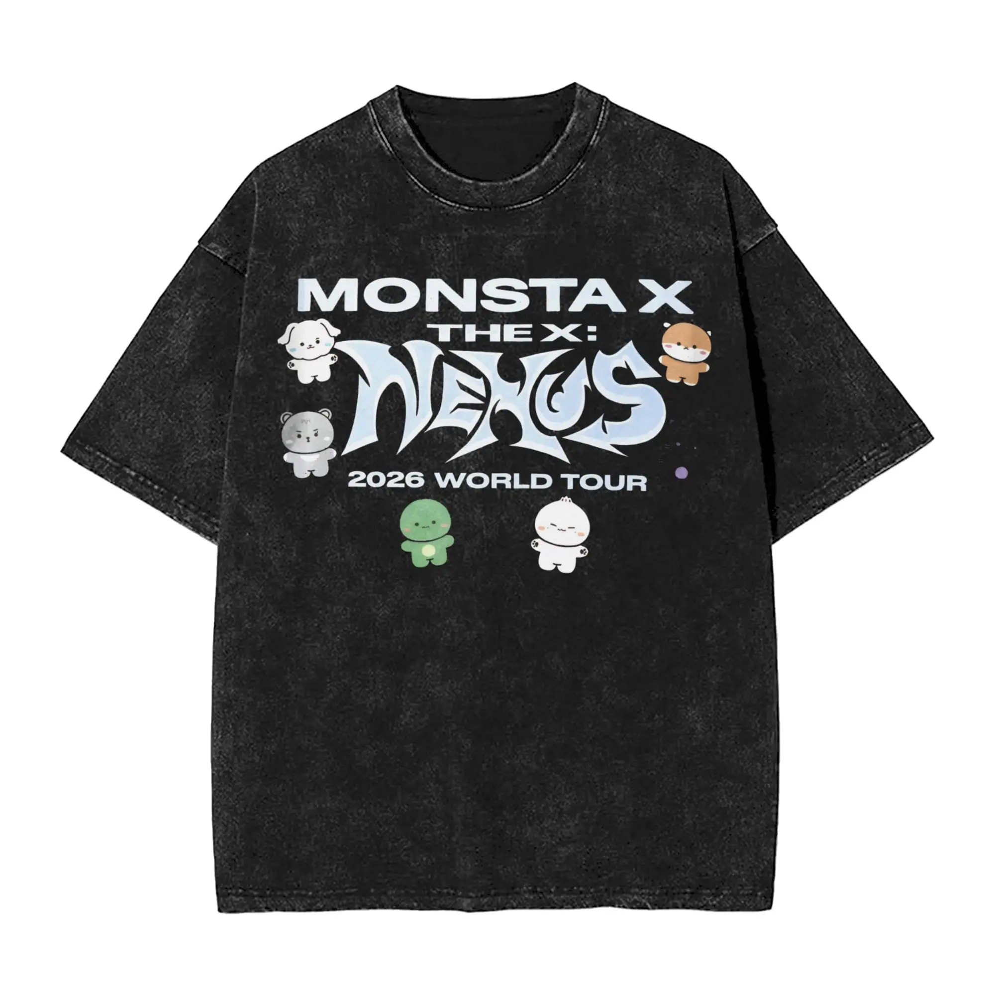 Summer Monsta X the X Nexus North America World Tour Washed T Shirt Outfit Oversize T-Shirt  Men Women Tee