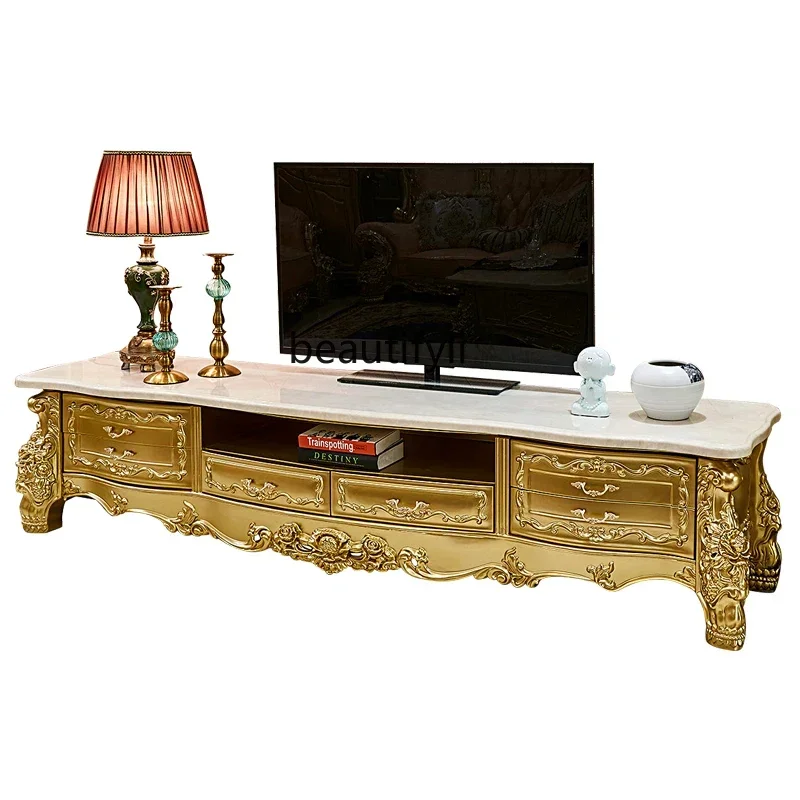

Living room TV cabinet French all solid wood natural marble European floor cabinet new
