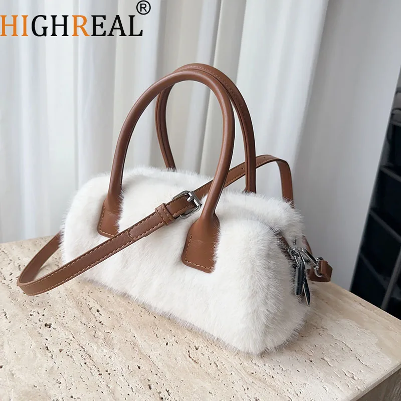 

Winter New Plush Fluffy Handbags Fashion Soft Faux Fur Pink White Tote Shoulder Bag For Women Wedding Party Handbags Bolsas