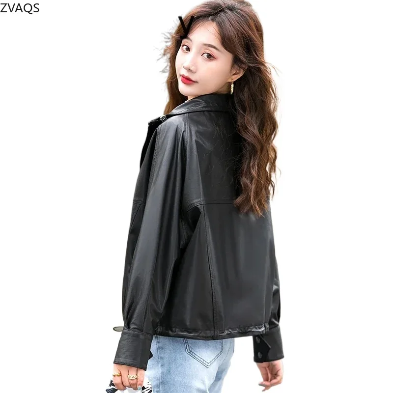 

Высококачественная женская кожаная куртка из овчины 2024, повседневное пальто из натуральной кожи, короткие свободные кожаные куртки на молнии Casaco Feminino