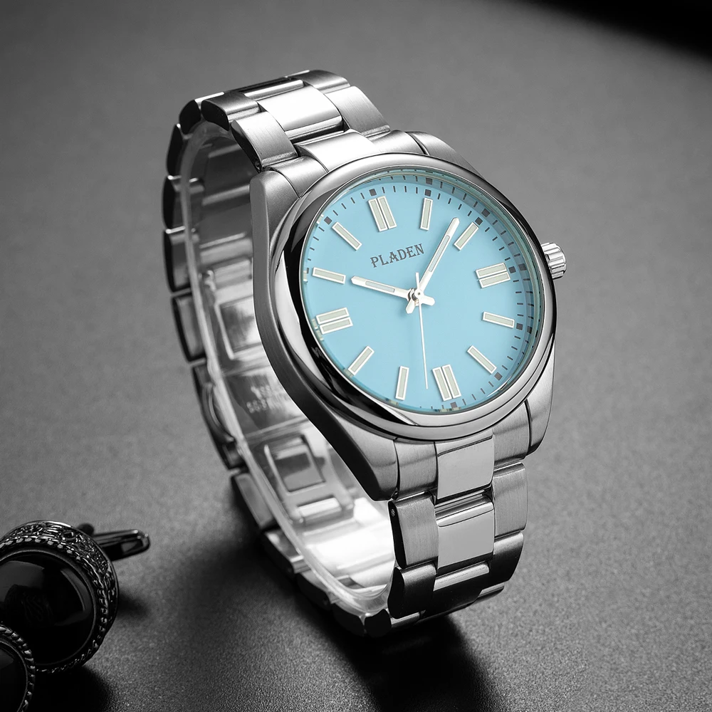 PLADAN Luxury Brand Male Watch Fashion Blue Dial Stainless Steel Wristwatch Business Quartz Luminous Wristwatches Hot Sale New