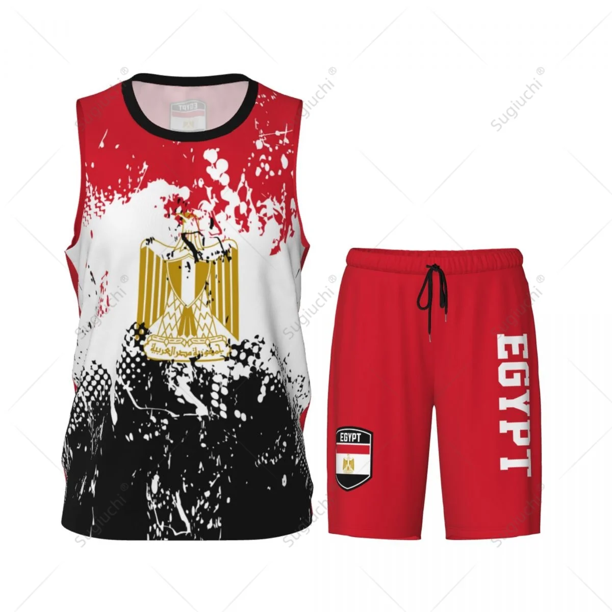 Egypt Flag Grain Men Basketball Set Shirt & Pants Sleeveless