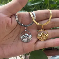 Mountain Hill Necklace For Men Women Hollow Stainless Steel Snow Mountains Pendant Necklaces Blade Snake Chain Choker Jewelry