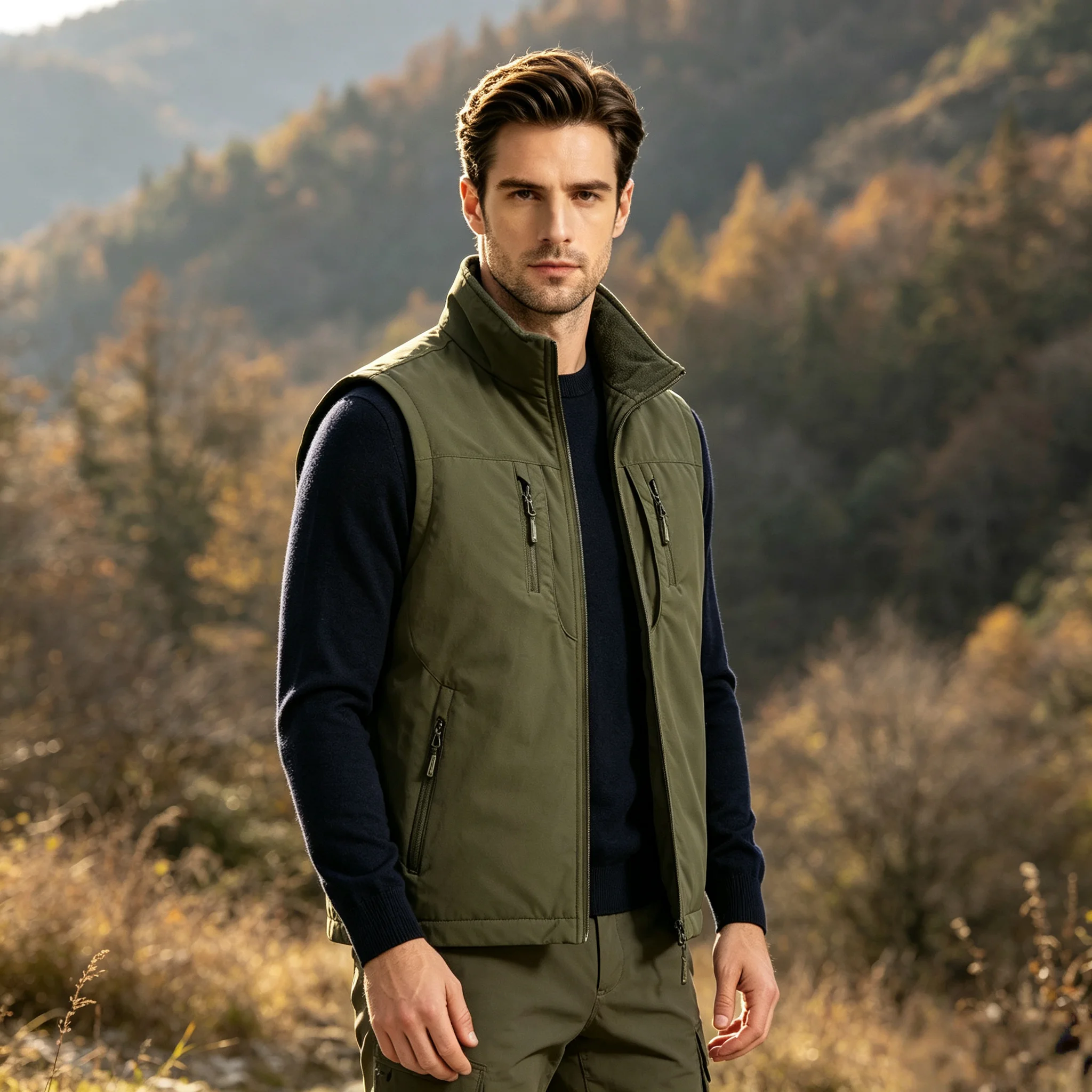 2026 New Men's thickened double-sided polar fleece vest for winter warmth, outdoor casual sleeveless stand-up vest