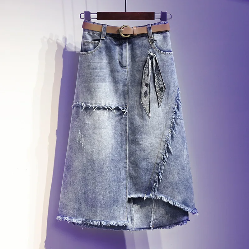 

Cowboy Midi Skirt for Women in Spring and Autumn High Waist Loose Fit Slimming and Fringed A-line Mid Length Skirt