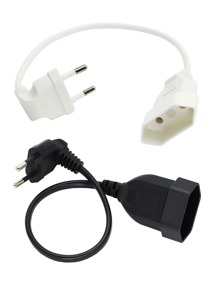 1 pièces cordon adaptateur d'alimentation ue, câble d'alimentation rond européen coudé à 90 degrés 2 broches mâle à femelle pour UPS PDU 0.3M 0.6M