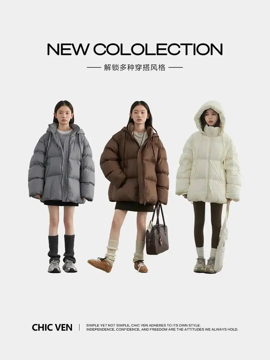 

CHIC VEN Women Coats Solid Loose New Hooded 90 White Duck Down Jacket Puffs Female Outerwear Autumn Winter 2024