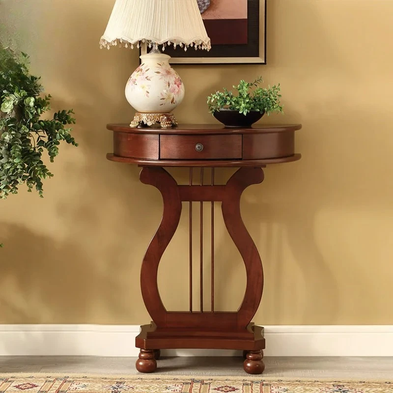 

Solid Wood Semicircle Console Nordic Entrance Drawer Living Room Coffee Side Table, Home Furniture