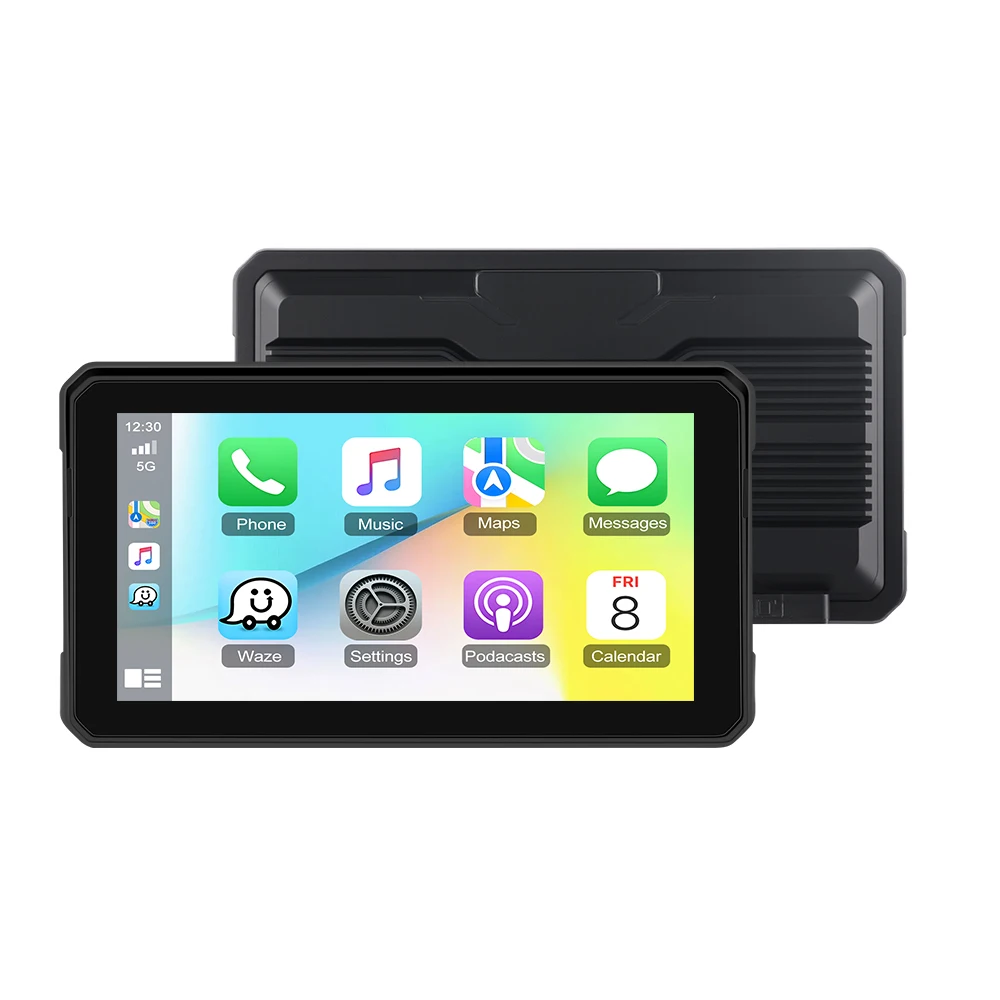 Podofo 6 Zoll IP68 Wasserdichter Tragbarer Auto-Smart-Player Kabelloses Carplay Android Auto Motorrad Auto Multimedia-Display für Automobile