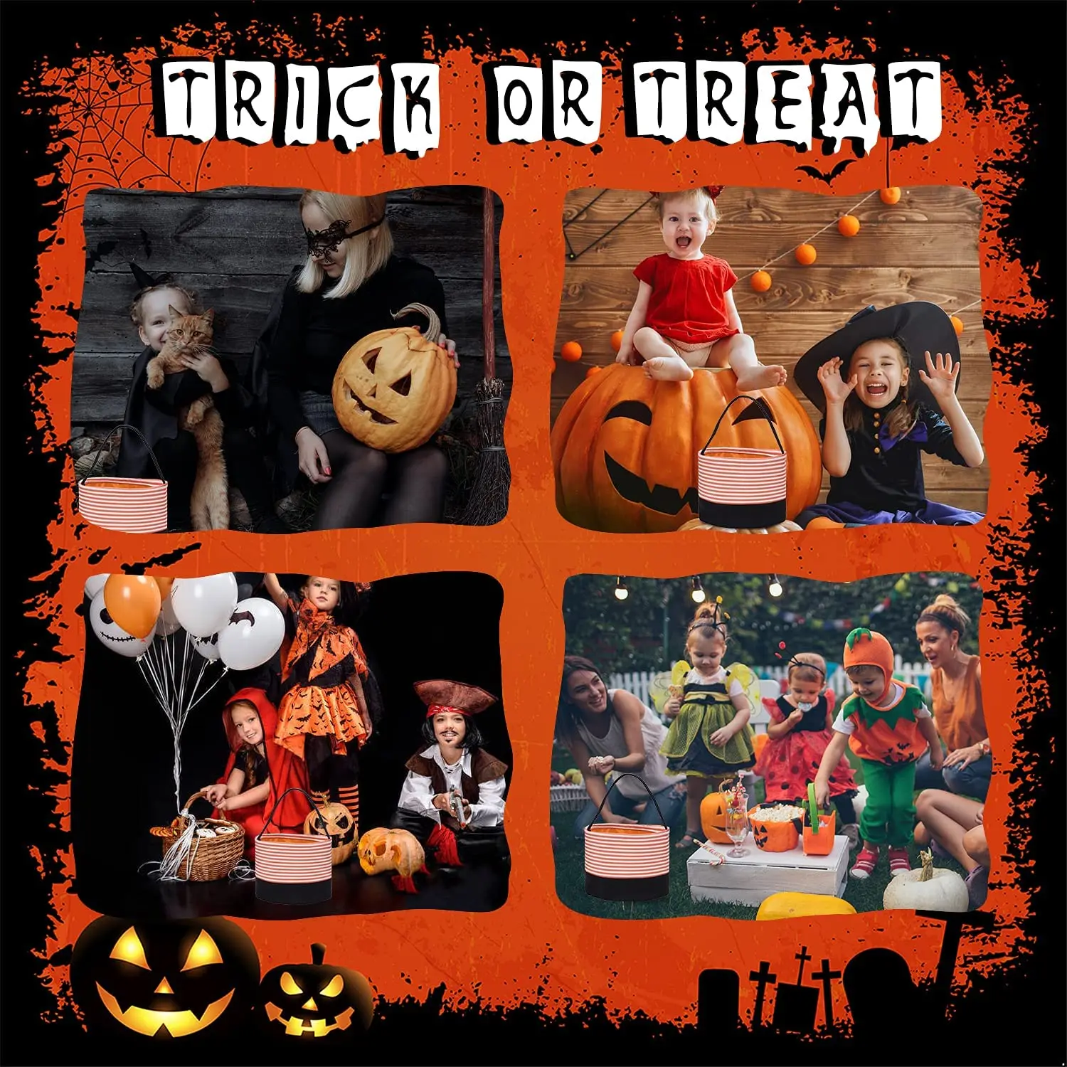 Personalizado Bordado Halloween Trick or Treat Bags Halloween Candy Buckets Personalizado Qualquer Nome Tecido Tote Gift Bag para o Halloween