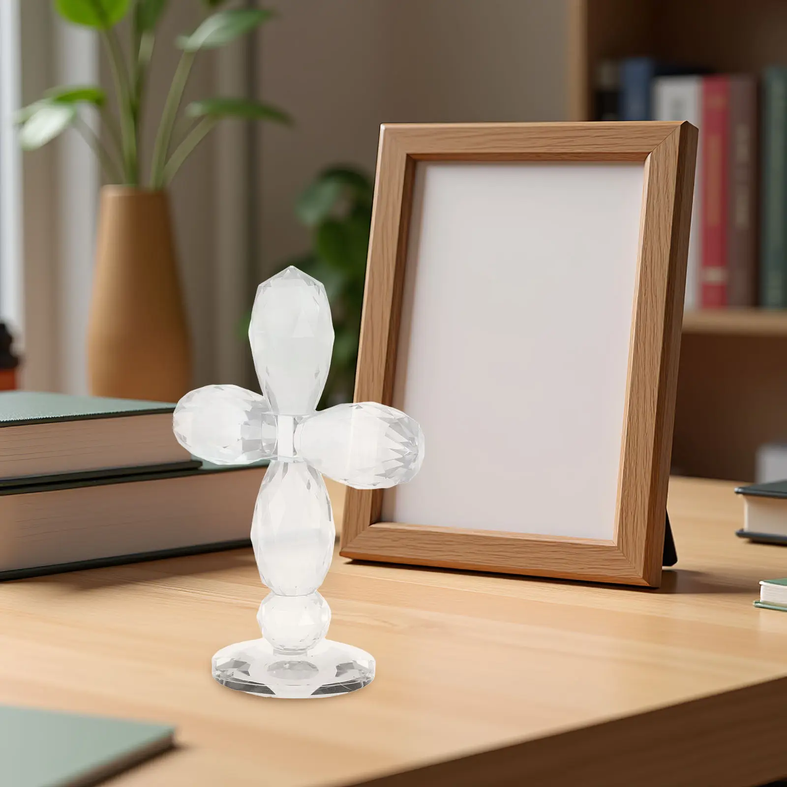 Handmade Transparent Crystal Cross Decorative Glass Cross for Home Office Desk Altar Decor Christmas Memorial Religious Tabletop