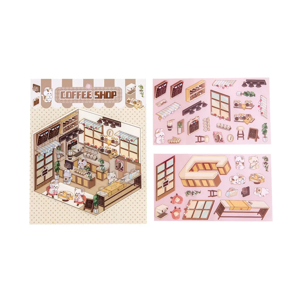 Cartoon Fairy Tale Scenery House Stickers Miniature 3D Landscape Scene Stickers Cross Border Hand Account Stickers