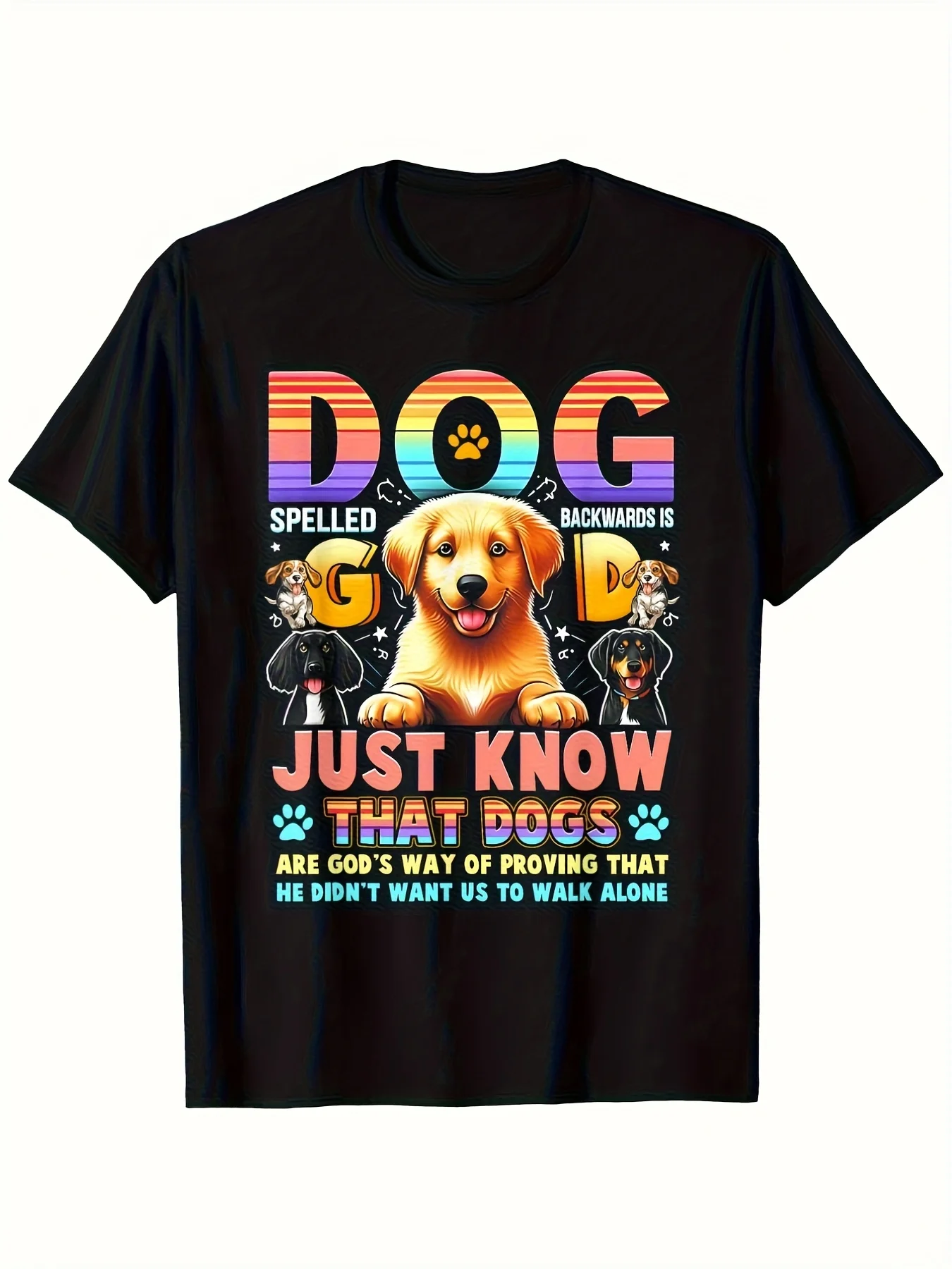 The Dog Is Written Upside Down As God, Everyone Knows That The Dog Is God's T-shirt, 100% Dog Pattern T-shirt, Men's and Women's, 180G, Crew Neck, Black, Size S-XXXL, The Same 2025 Summer Short-sleeved Printed T-shirt for Men and Women, Pure 220G.