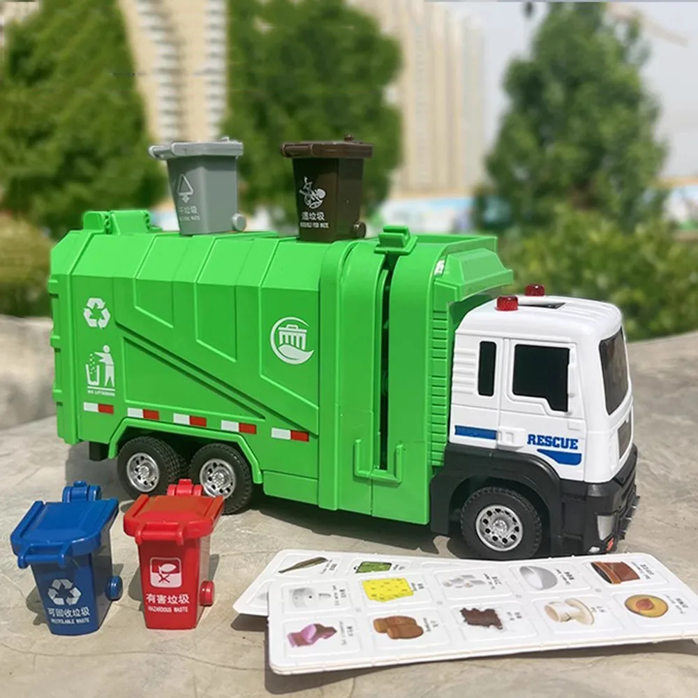 

1/50 Garbage Truck Model Car Toy Alloy Diecast Engineering Dumpcart Vehicle Metal Rubber Tire Sound Light Pull Back Toy Kid Gift