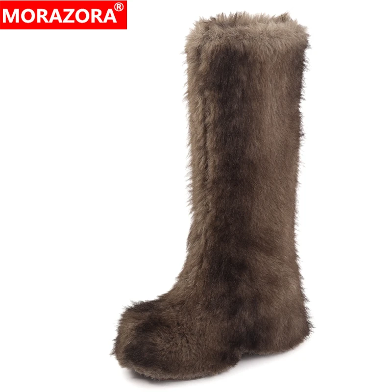 

MORAZORA Ins Fashion Fur Boots Women Platform Knee High Boots Round Toe Platform Catwalk Fashion Shoes Winter Boots