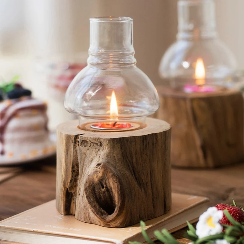 Natural Craft Handmade Wooden Retro Candlestick Romantic Decoration For Candlelight Dinner Suitable For Room Decor