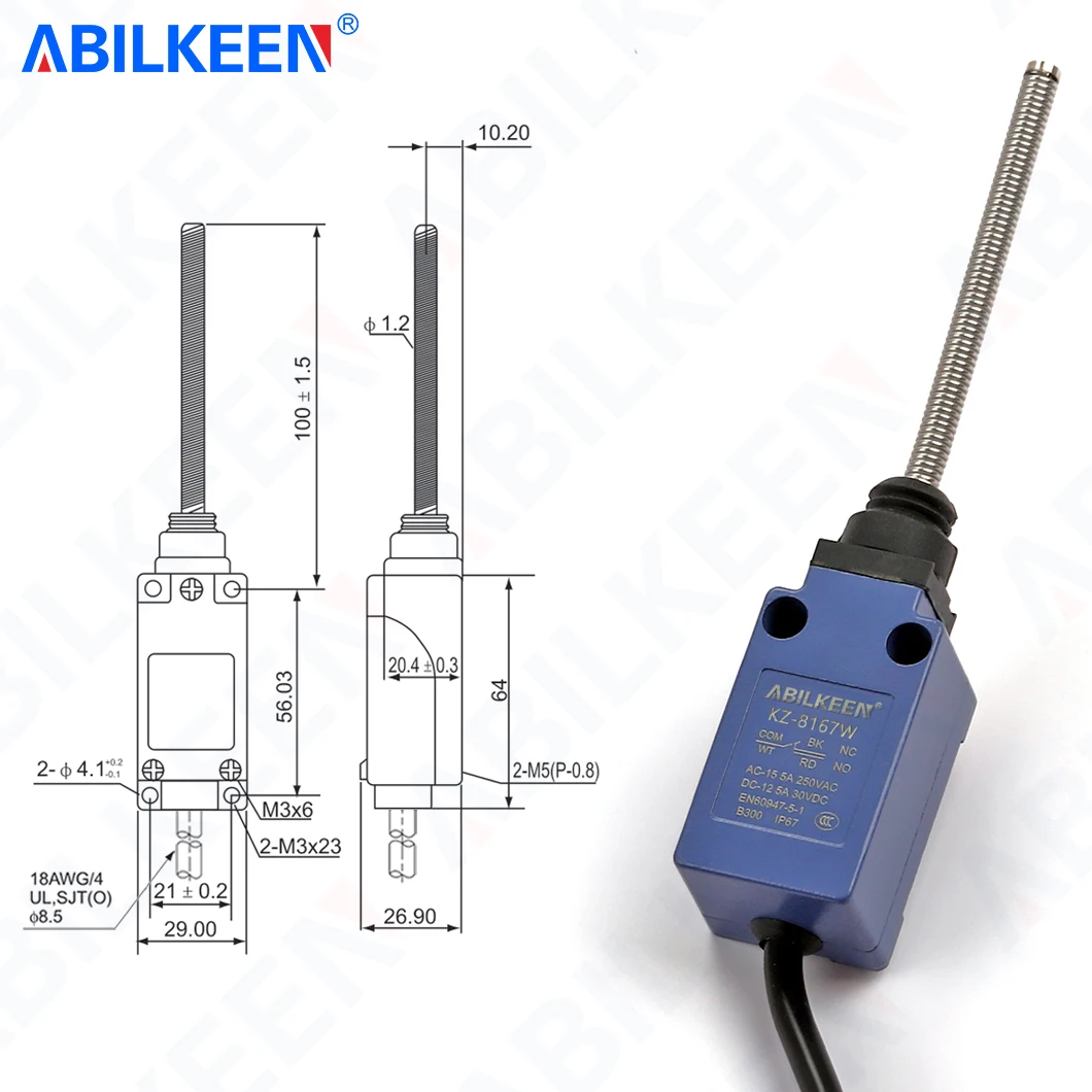 interruptor-de-limite-momentaneo-abilkeen-kz-8167w-com-haste-metalica-e-mola-2na-2nf-terminal-ac250v-10a-ip68-selado-a-prova-d'Agua