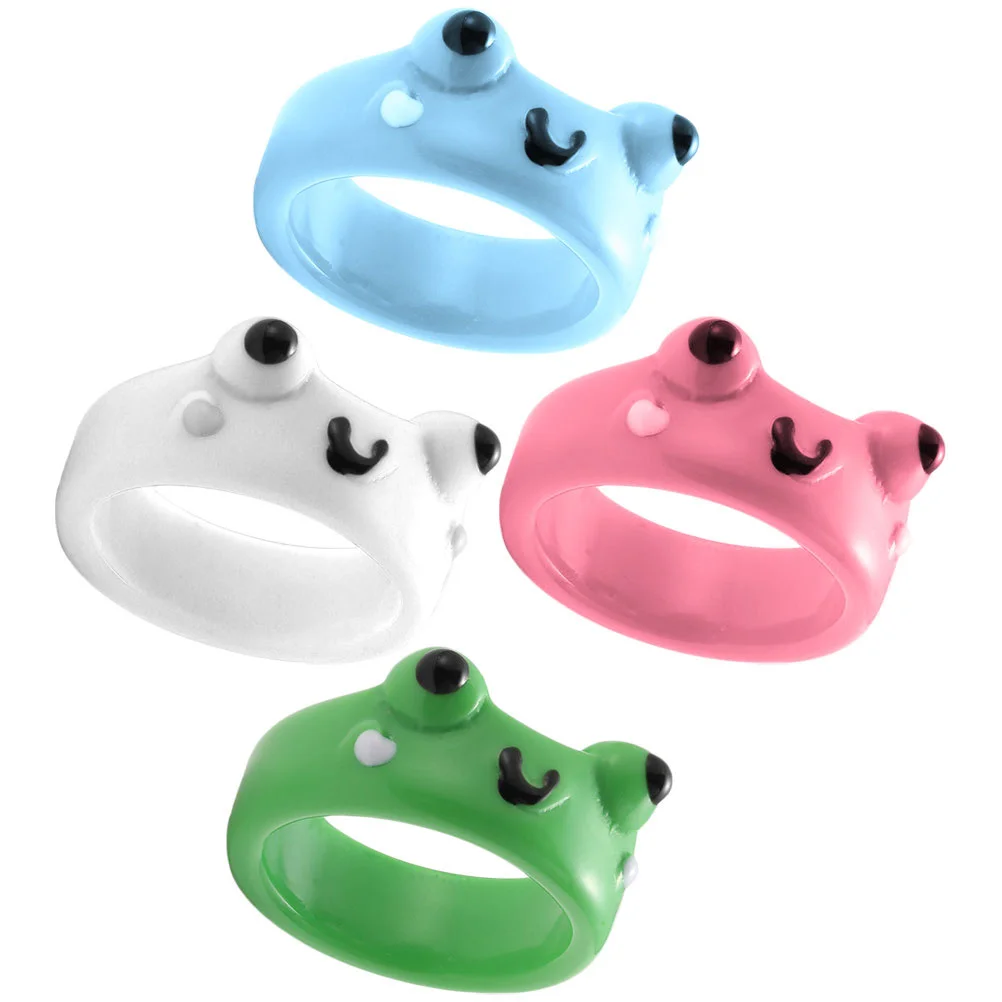 4 Pcs Ring Jewelries The Cartoon Adorable Frogs Rings Kawaii Things Little Finger Resin Miss