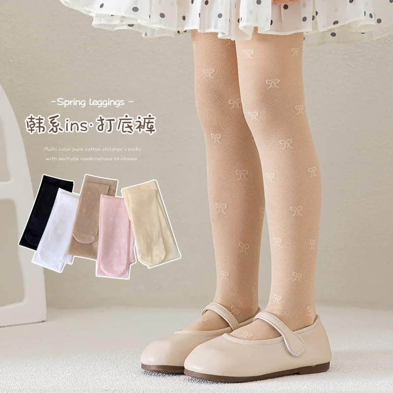 Girls Summer Ultra Thin Hollow Mesh Anti Mosquito Tights Bow Decoration Ventilated Cool Knit Construction Anti Mosquito Hosiery
