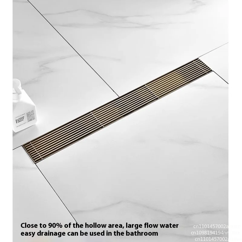 20-60CM 304 golden bamboo row high-end bathroom shower floor drain six-proof grille extended side row linear long floor drain