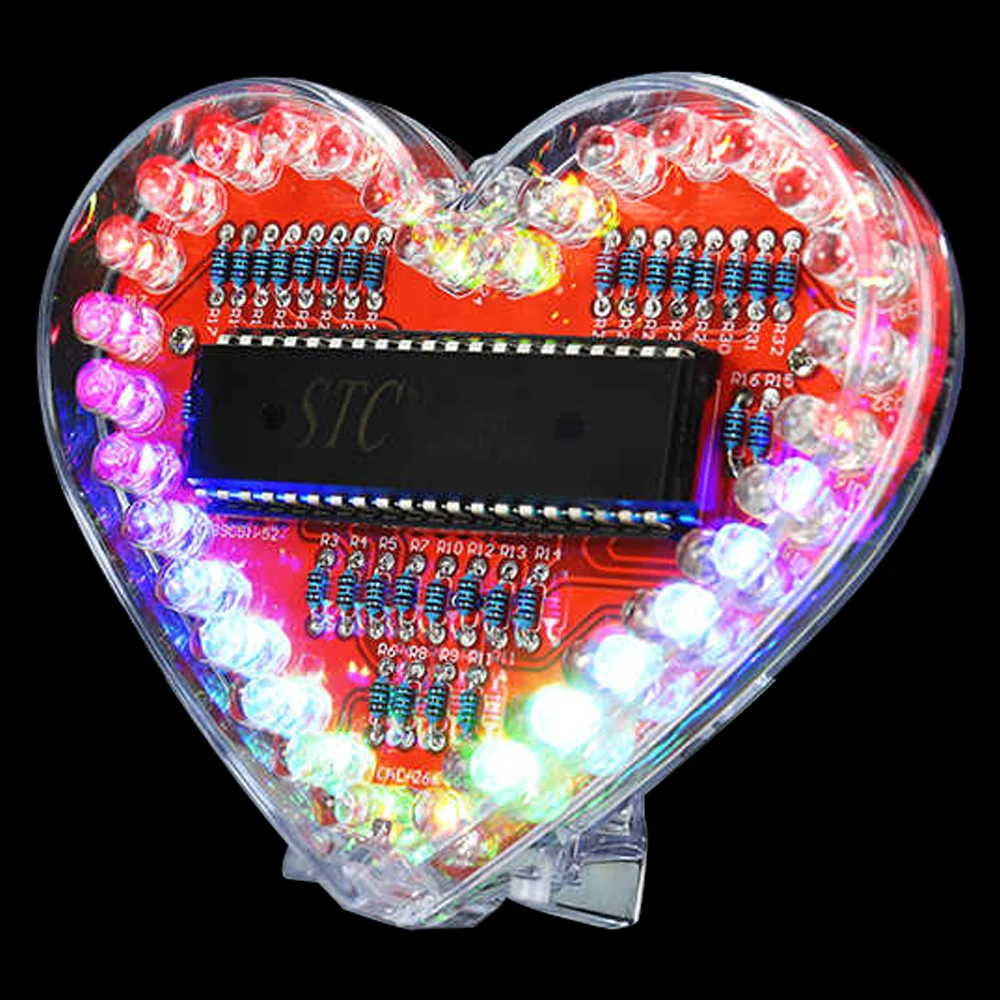 LED Heart-Shaped Flow Light DIY Electronic Kit with 32 Colorful LED Lights DIY Soldering Practice Kit Battery Powered